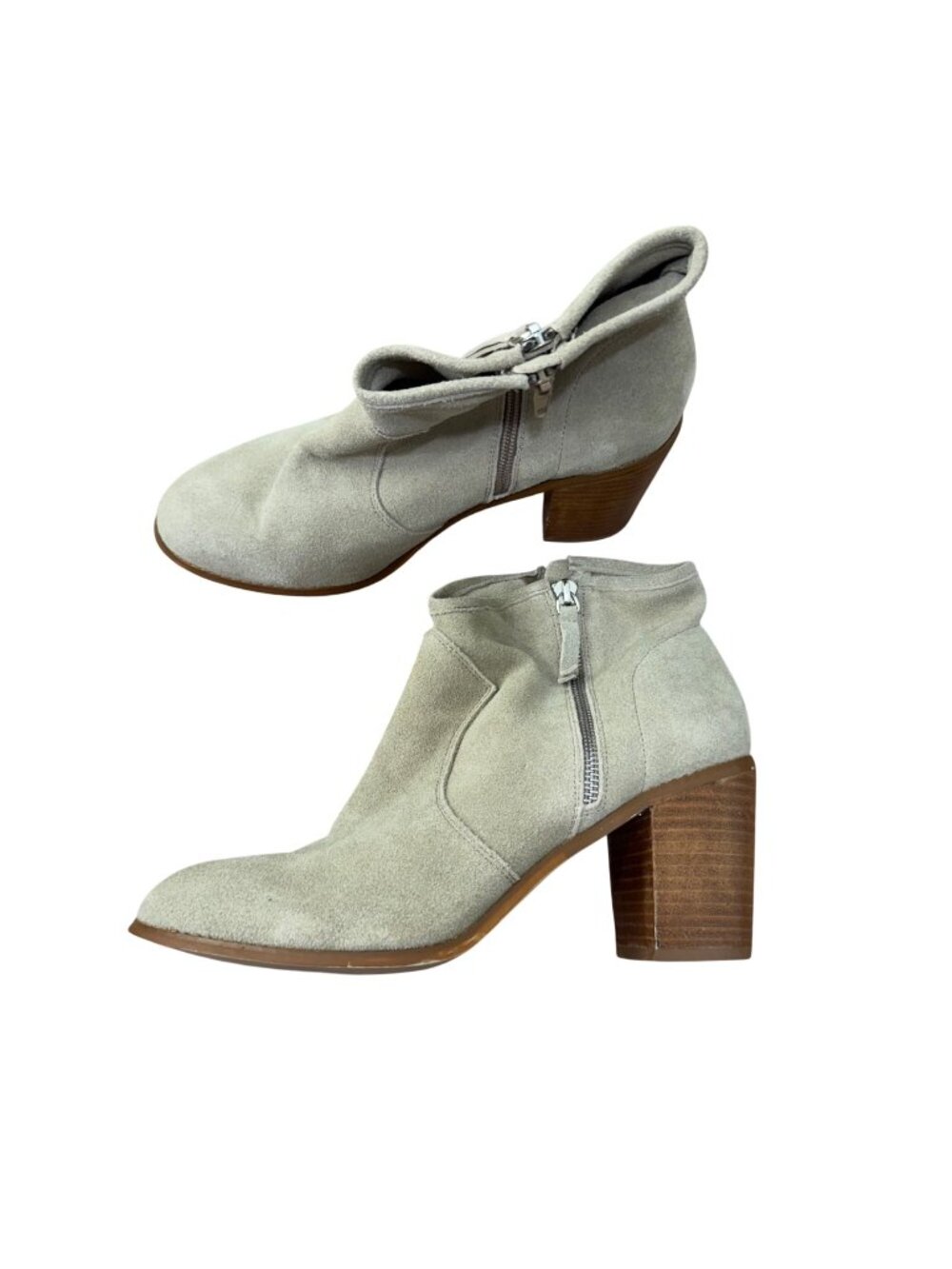 asos Beige Suede Ankle Boots With Block Heels & Side Zipper Closure Women Size 9